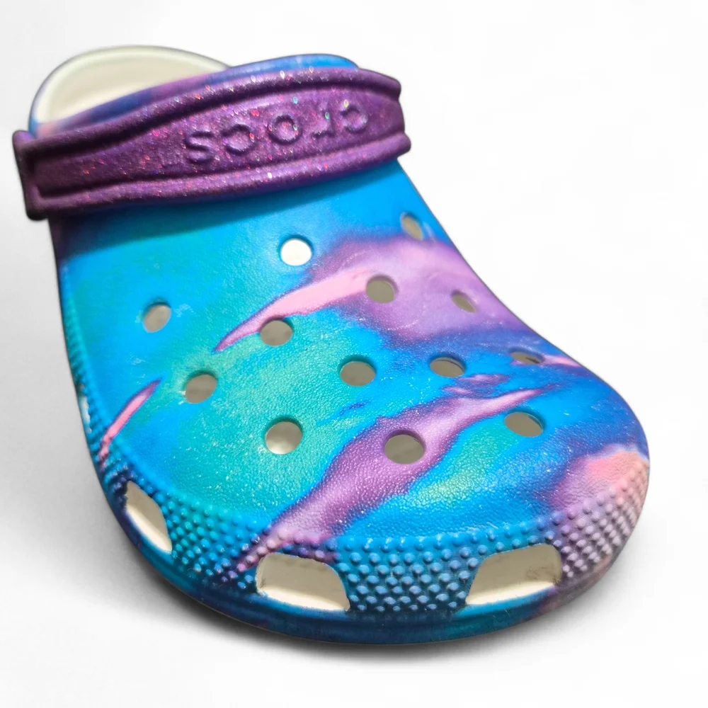 CROCS Classic Tie Dye Clogs Shoes Junior 3 Blue Purple Baya Waterproof Logo - Picture 7 of 9